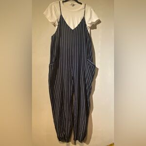 Blue Striped Sleeveless Summer Jumpsuit / Romper
